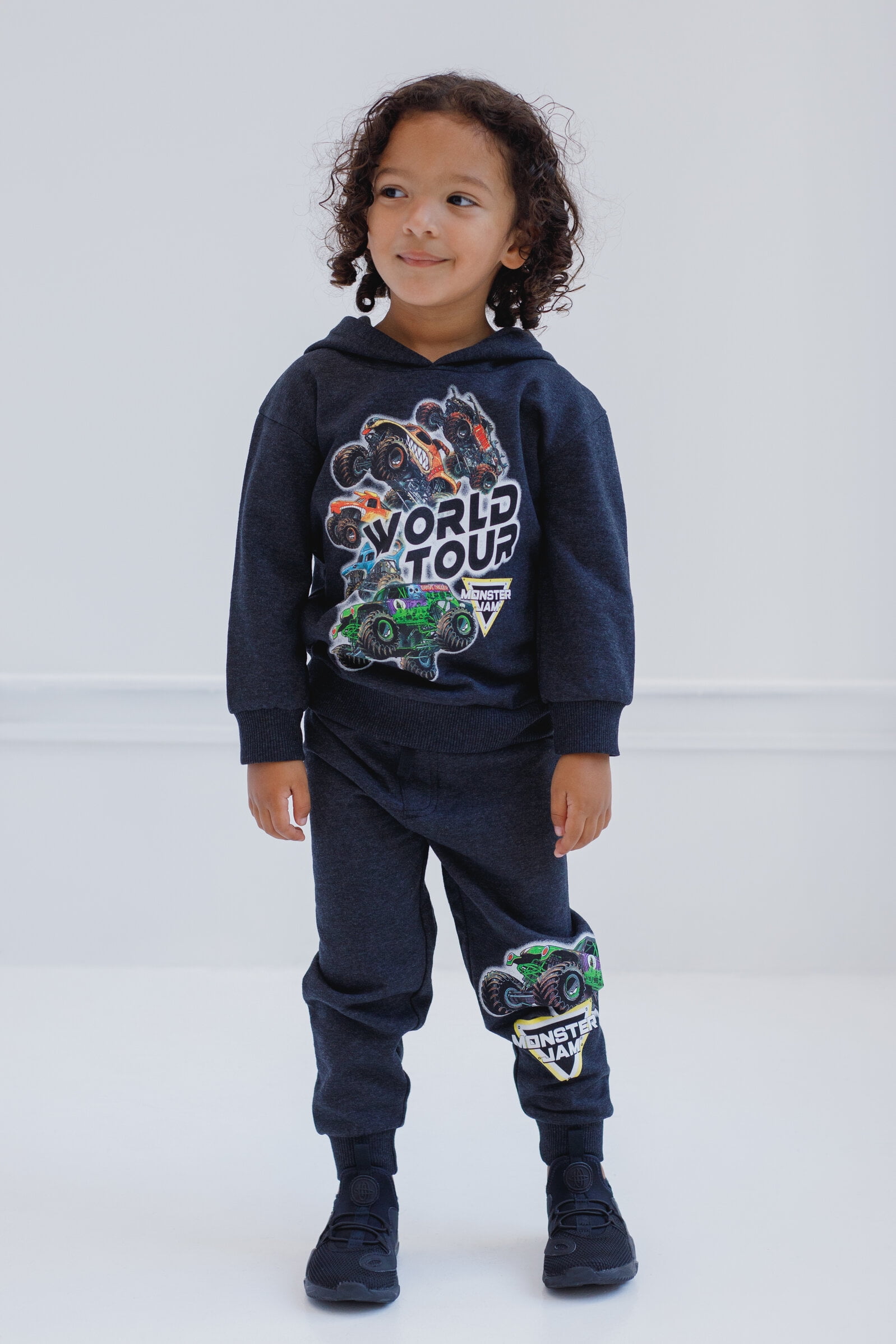 Monster Jam Toddler Boys' Fleece 2-Piece Hoodie and Pants Set Charcoal Heather