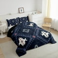 thumbnail image 3 of jejeloiu Rustic Western Aztec Queen Comforter Set,Retro Bohemian Geometric Bedding Sets,Blue Vintage Rhombus Bedding Comforter Set For Men Women,Home Decor Reversible,3pcs, 3 of 8