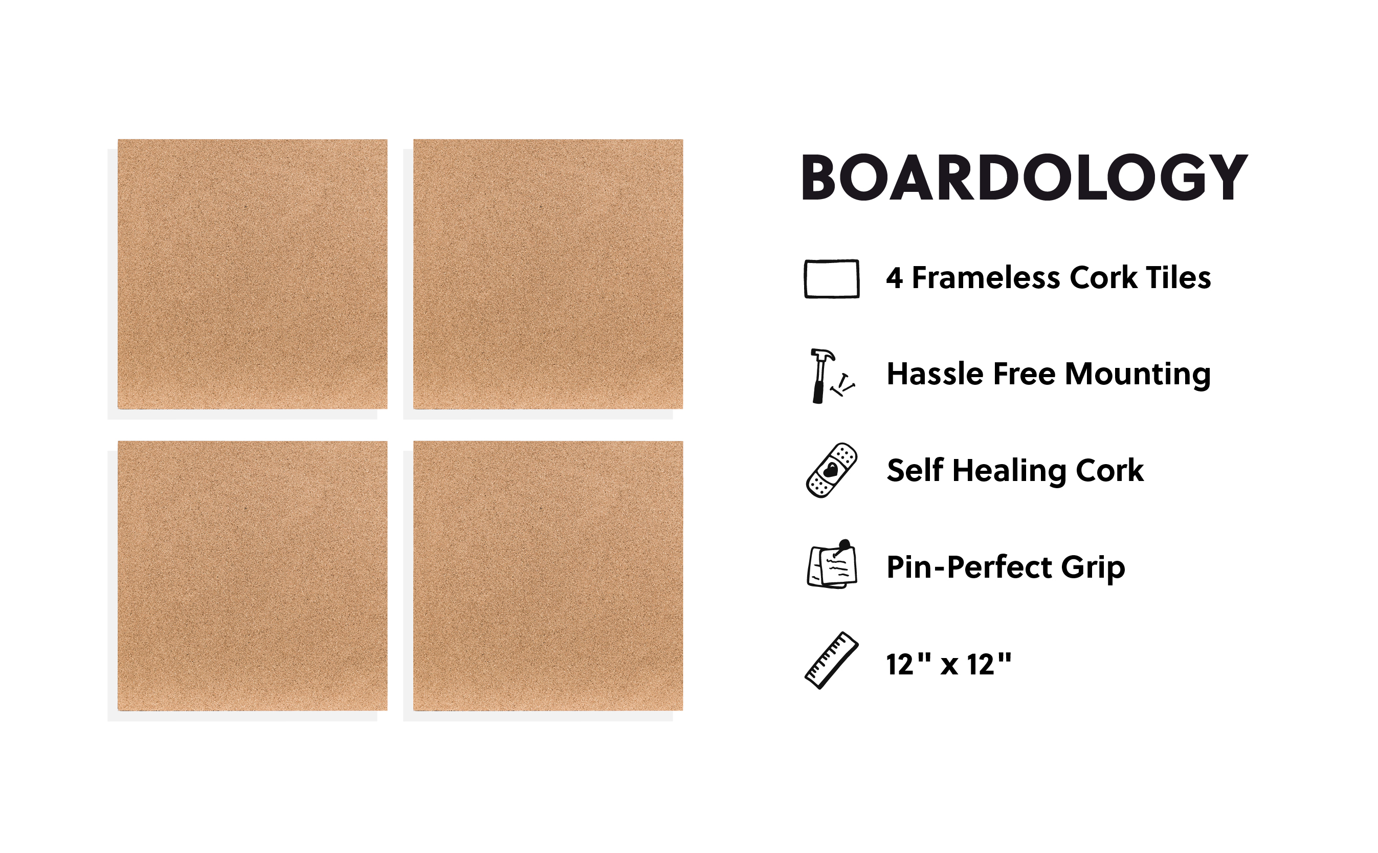 U Brands Cork Bulletin Board Tiles, 12" Square, 4 Count photo 2