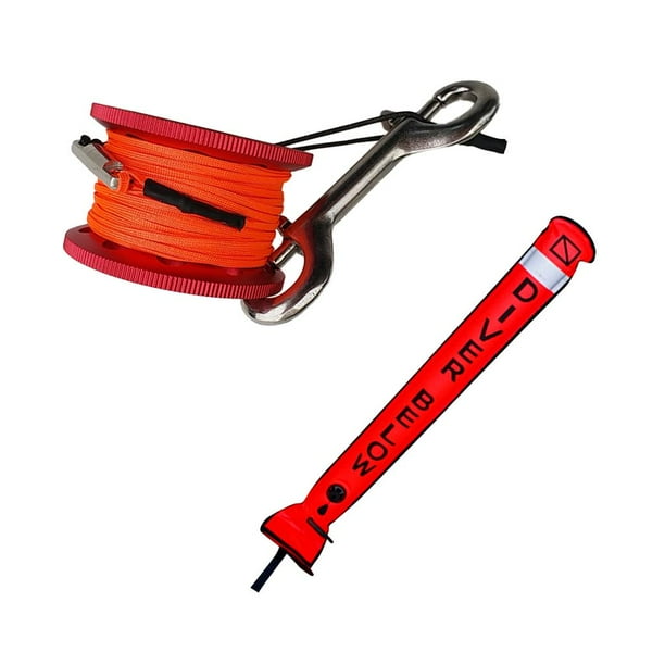 Boya de superficie de buceo SMB, tubo de señal inflable + línea de clip para carrete de buceo rojo