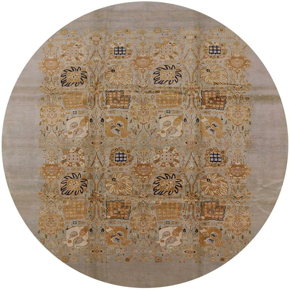 Ahgly Company Machine Washable Indoor Round Industrial Modern Gold Brown Area Rugs, 7' Round