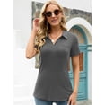 thumbnail image 3 of LOMON Womens V Neck Polo Shirts Short/Long Sleeve Collared Tops Loose Casual Tunic Blouses with Pocket, 3 of 7