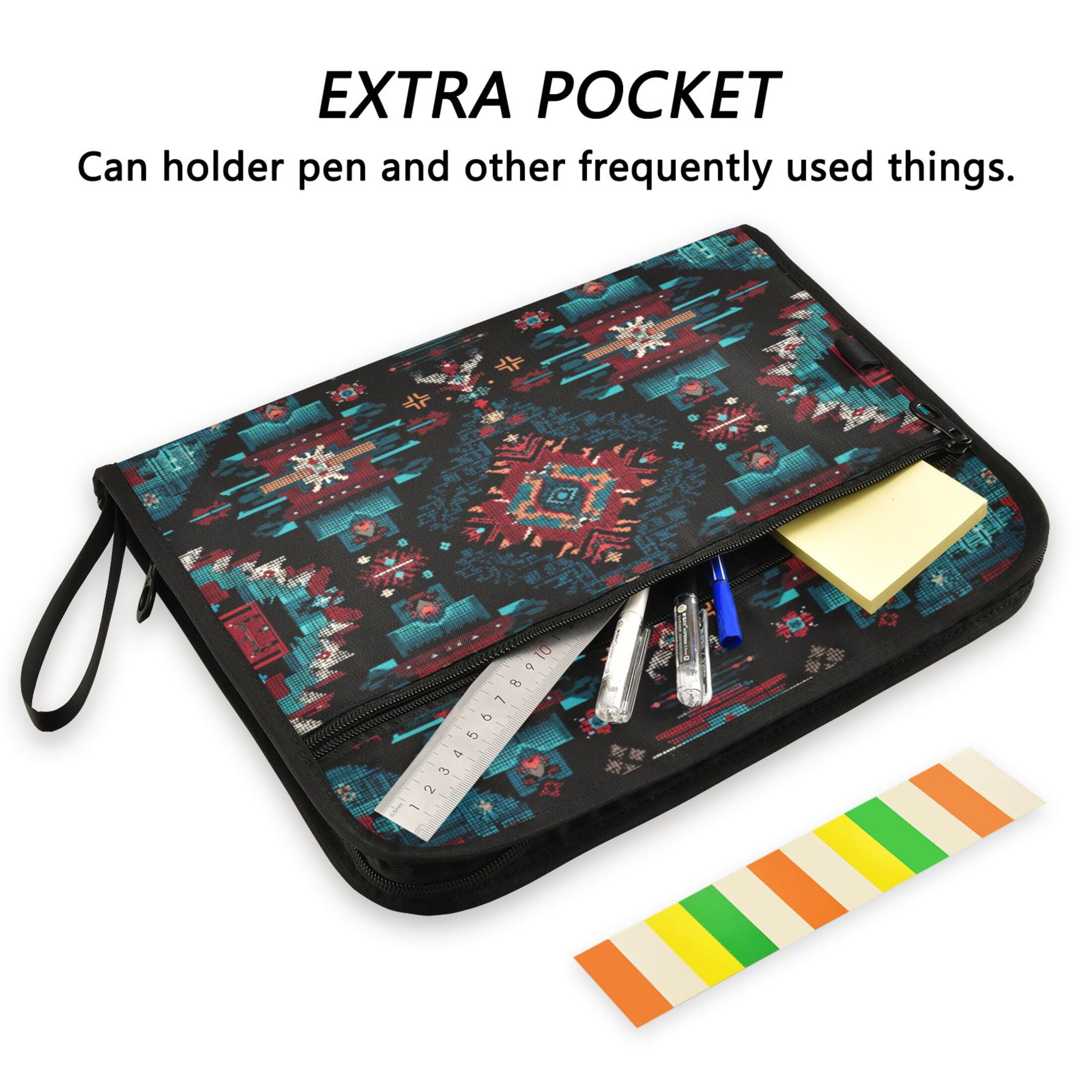 Accordion File Organizer with Zip Closure 13 Pockets Expanding File Folder Letter A4 Paper Document Organizer for Home Office Vibrant Colors Pattern