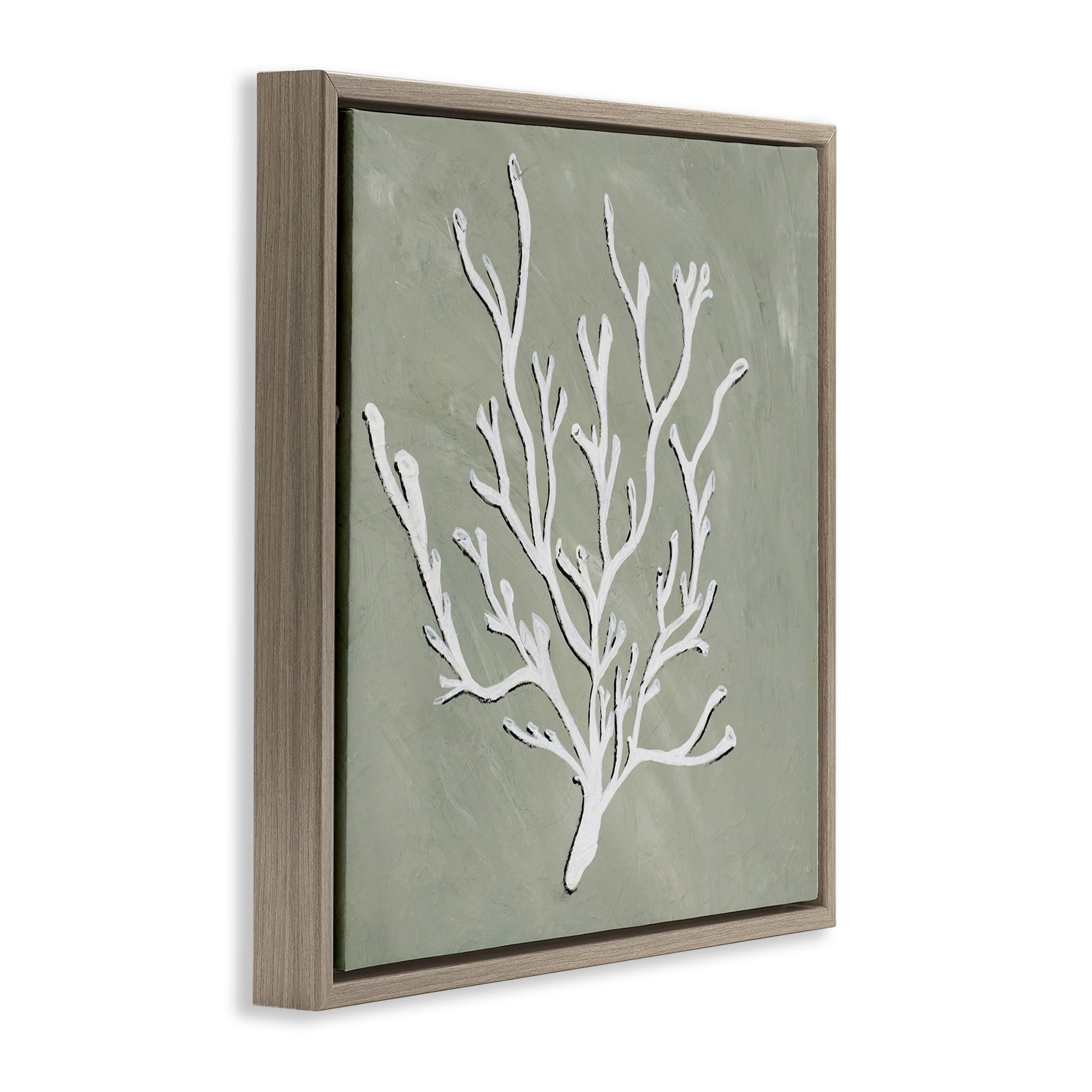 Stupell Industries White Coral Sprig Coastal Painting Brown Floater Framed Canvas Art Print Wall Art, 18 x 18