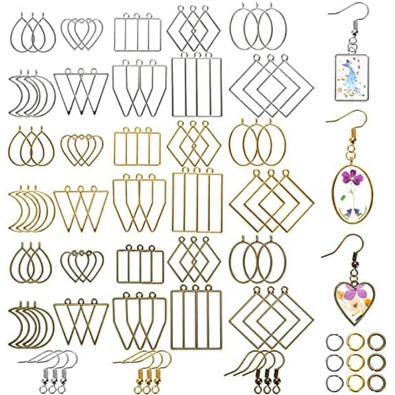 270 Pieces Open Bezel Pendants for Resin, 12 Styles Open Frame Pendant Assorted Geometric Hollow Mold Metal Resin Jewelry Molds for Earrings, Necklace, Pressed Flower, DIY Crafts