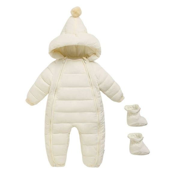 Povozer Combinaison de Neige à Capuche pour Bébés Garçons Filles, Tenue une-Pièce d'Hiver pour Nourrisson (Blanc, 3-6 m)