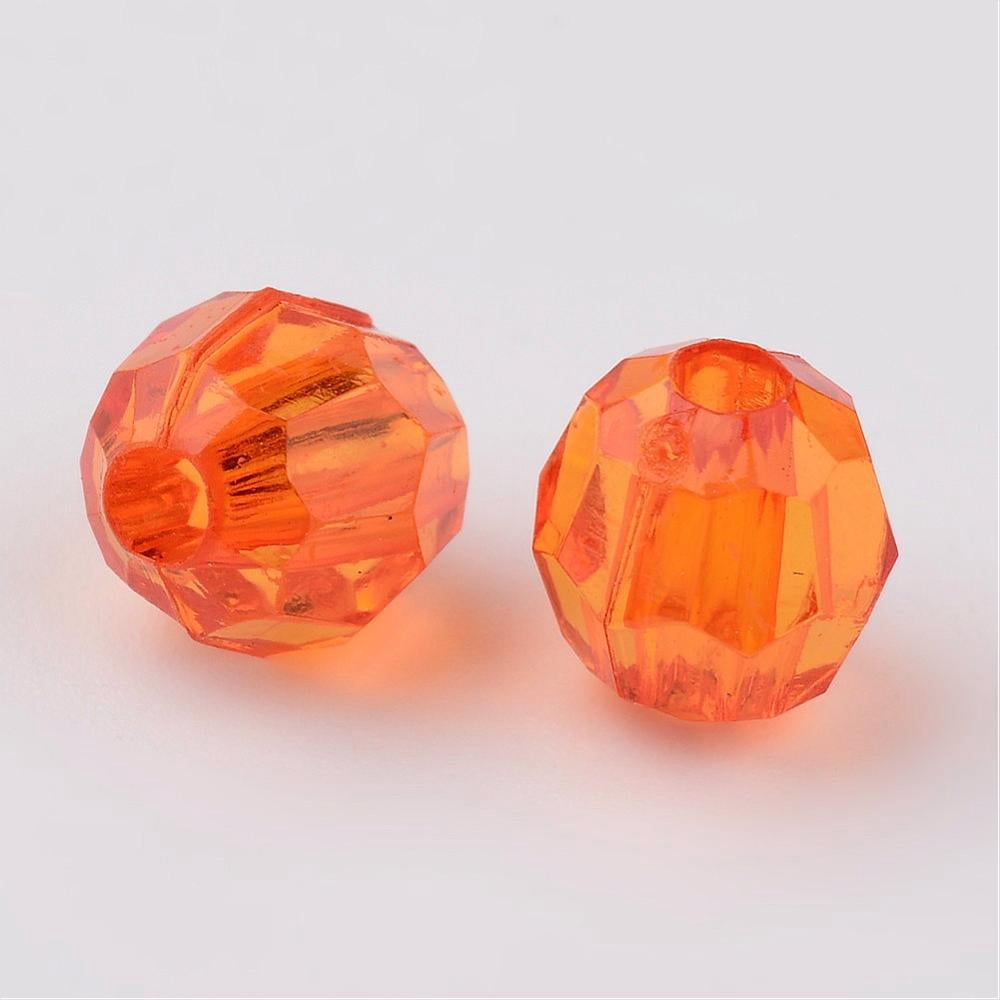 Transparent Acrylic Beads Faceted Round Dark Orange 8mm Hole: 1.5mm about 1800pcs/500g