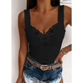 thumbnail image 2 of Women's Suspenders Fashion V-neck Slim Fit Wide Shoulder Straps Solid Color Casual Sexy Floral Lace Top T-shirt, 2 of 2