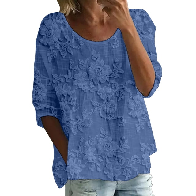 WZXFASHION T-shirt à Imprimé pour Femmes, T-shirt à Manches Mi-Longues à Col Rond, T-shirt à Manches 3/4, T-shirt Ample Grande Taille pour Femmes, Liquidation, T-shirt à Manches Longues pour Femmes
