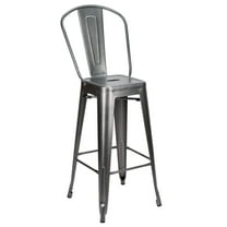 Hammered Gray Tolix Style Metal Barstool with Back by Chivari