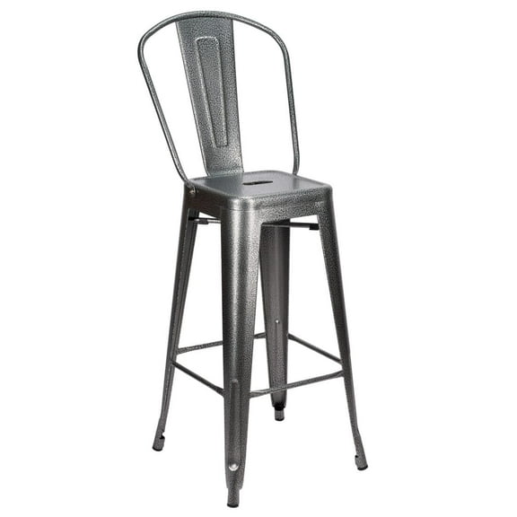 Hammered Gray Tolix Style Metal Barstool with Back by Chivari