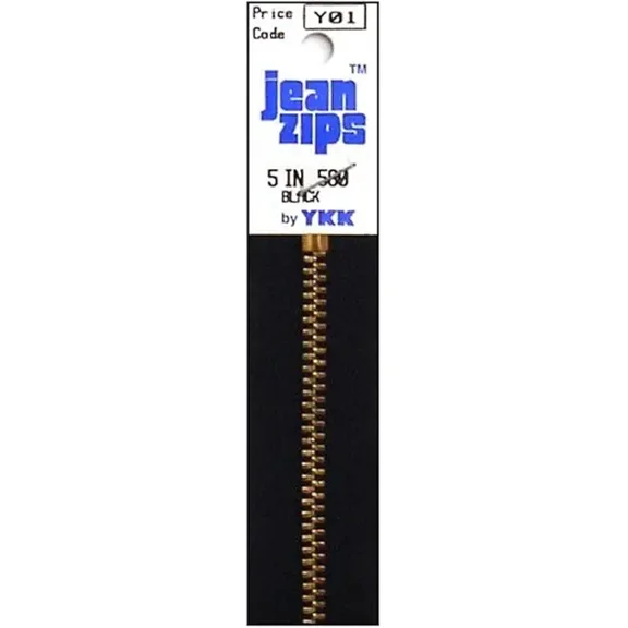 YKK #5 Jeans ~ Brass Zipper 5" ~ Black (Pack of 3 zippers)