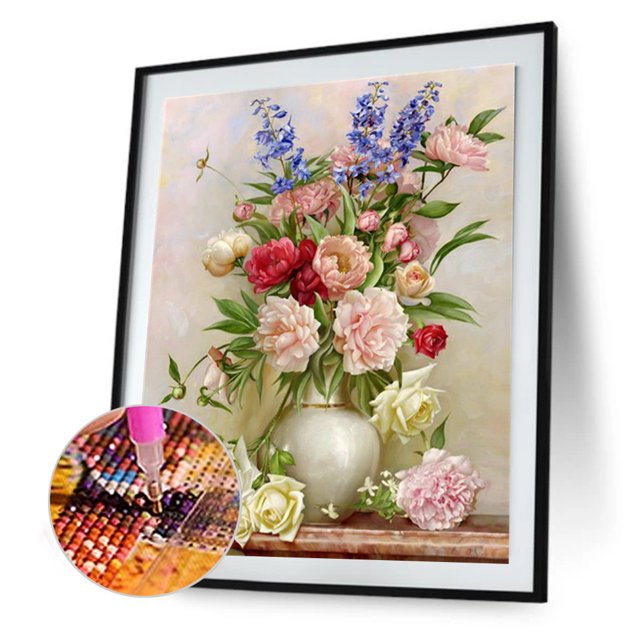 Cuadros Decorativos 5D diamante pintura escritorio ramo completo redondo taladro DIY pared arte (NH1993) Tmvgtek embutido en tela