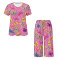 thumbnail image 5 of DISNIMO Butterfly Printed Women's Short Sleeve Pajama Sets Comfy 2 Piece Lounge Set Round Neck Tops and Capri Pant Pjs Summer Sleepwear for Home, S, 5 of 7