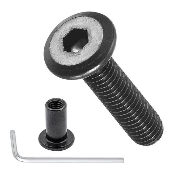 Furniture Connector Bolt Cap Nut Kit with Wrench(M6-1x25mm) 20Pcs, Connector Bolts M6 Countersunk Screw Barrel Nuts Binding Screws, for Chair Cabinet Bed, Black