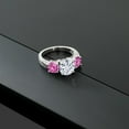 thumbnail image 4 of Gem Stone King 925 Sterling Silver White Moissanite and Pink Created Sapphire Engagement Ring for Women | 3.90 Cttw | Round 8MM | Gemstone Birthstone | Size 9, 4 of 5