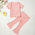 thumbnail image 4 of KPOPLK Baby Girl Easter Outfit Knit Ruffle Short Sleeve Shirts with Pants Set Toddler Baby Girl Bunny Clothes(Pink#3,2-3 Years), 4 of 9