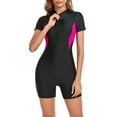 thumbnail image 2 of TiaoBug Women Short Sleeve One-Piece Swimsuit Rash Guard Zipper Surfing Suit Swimwear Beachwear Black&Hot Pink XL, 2 of 4