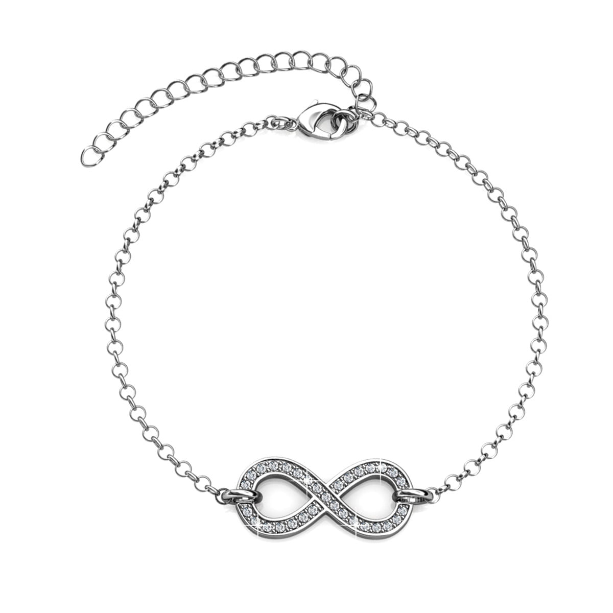 Cate & Chloe Morgan 18k White Gold Plated Infinity Bracelet with Swarovski Crystals Gift for Women
