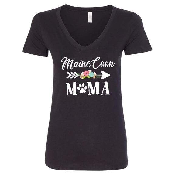 Inktastic Maine Coon Mama with Flowers and Arrow Women's V-Neck T-Shirt