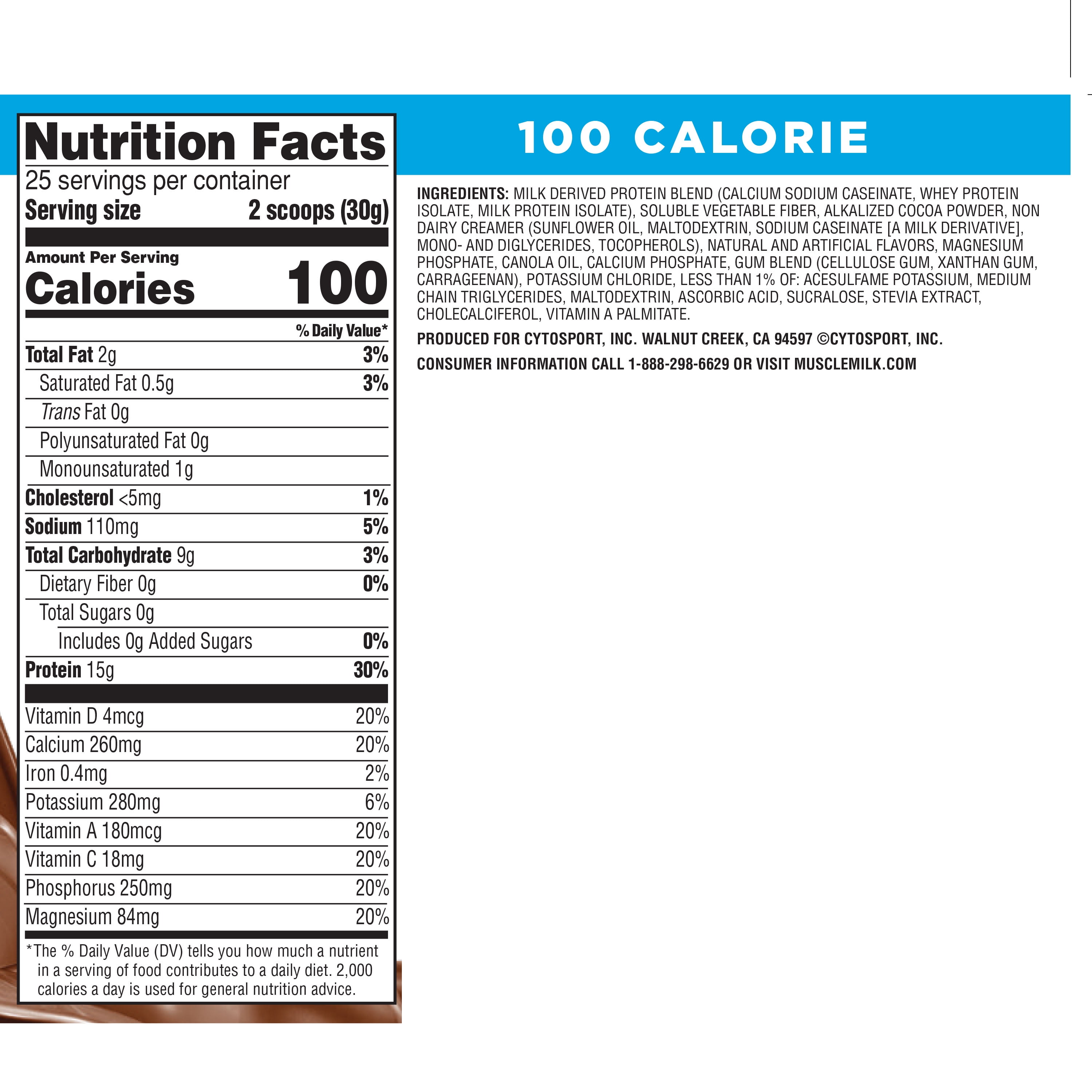 Muscle Milk Zero Protein Powder, Chocolate, 1.65 Pound, 25 Servings, 15g Protein