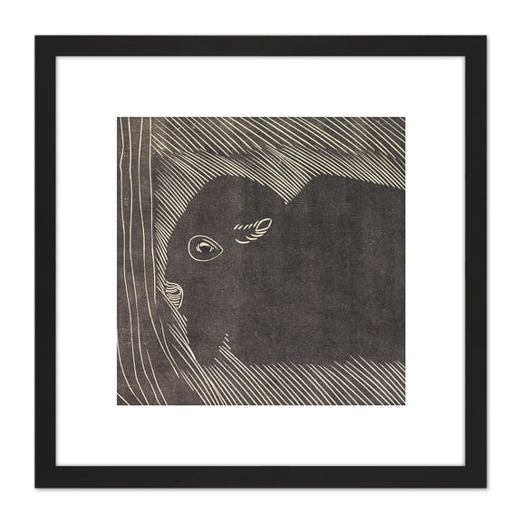 Samuel Jessurun De Mesquita Reclining Bison 8X8 Inch Square Wooden Framed Wall Art Print Picture with Mount