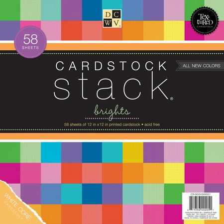 Cardstock Stack 12x12 58/Pkg-Bright Texture Solids W/White Core
