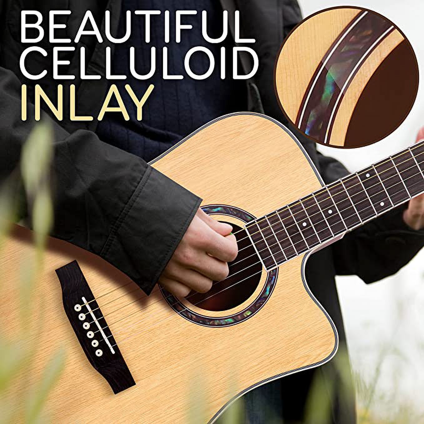 Pyle Full Size Acoustic Guitar Kit, Steel String, Dreadnought Cutaway, with Capo 41” Natural Matte