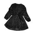 thumbnail image 7 of SCSAlgin Women's Sequin Sparkly Party Dress Lantern Sleeve V Neck Cocktail Bodycon Glitter Lace-up Mini Dresse, 7 of 7