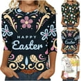 thumbnail image 6 of Happy Easter Shirts for Women 3/4 Sleeve Round Neck Easter Eggs Bunny Print T-Shirts 2025 Trendy Tee Tops Green,XL, 6 of 6