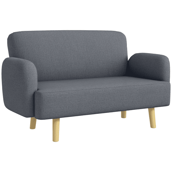 HOMCOM 2 Seater Sofa Couch with 8.3" Thick Padding and Wood Legs, Grey
