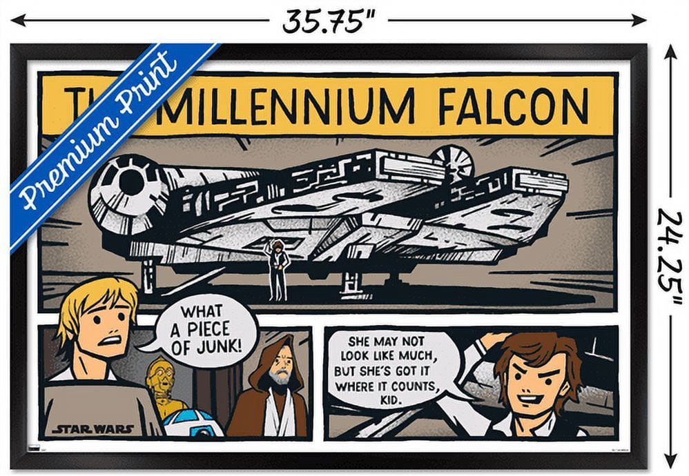 Star Wars: Saga - Millennium Falcon Comic Wall Poster, 22.375" x 34", Framed