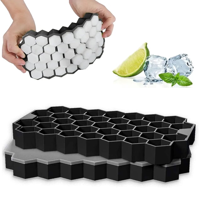 Bandejas de cubitos de hielo de silicona de grado alimenticio, perfectas para bebidas frías, whisky, cócteles, café con tapa de sellado, mini máquina de hielo para ahorrar espacio y congelar el sabor