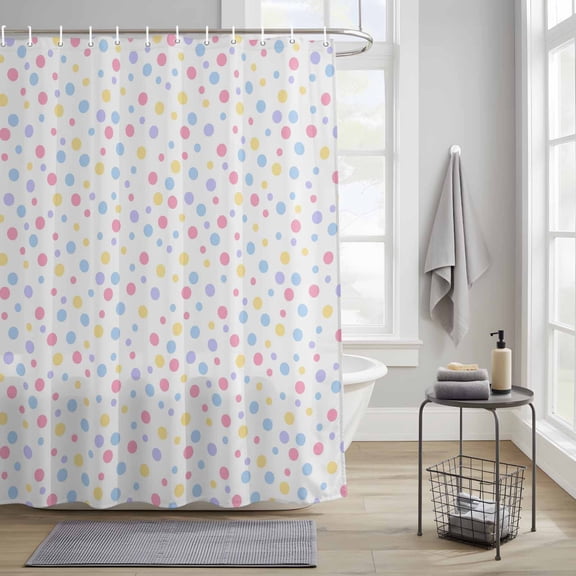 Bathroom Shower Curtain Colorful Polka Dots Pastoral Waterproof Shower Curtains with Hooks, Watercolor Wave Point Bath Curtains Bathtub Curtain Home Decor 36x72in