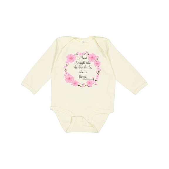 Inktastic And Though She Be but Little She is Fierce Girls Long Sleeve Baby Bodysuit