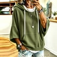 thumbnail image 2 of hlysgo Womens Knit Hoodie Batwing 3/4 Bell Sleeves Oversized Sweatshirts with Kangaroo Pocket Lightweight Casual Pullover Tops Green,S, 2 of 6