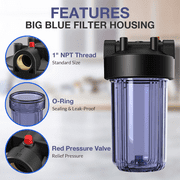 SimPure DB10C 10 Inch Big Clear Water Filter Housing for Whole House Water Filtration with Wrench Bracket -1 Port-4.5 x 10