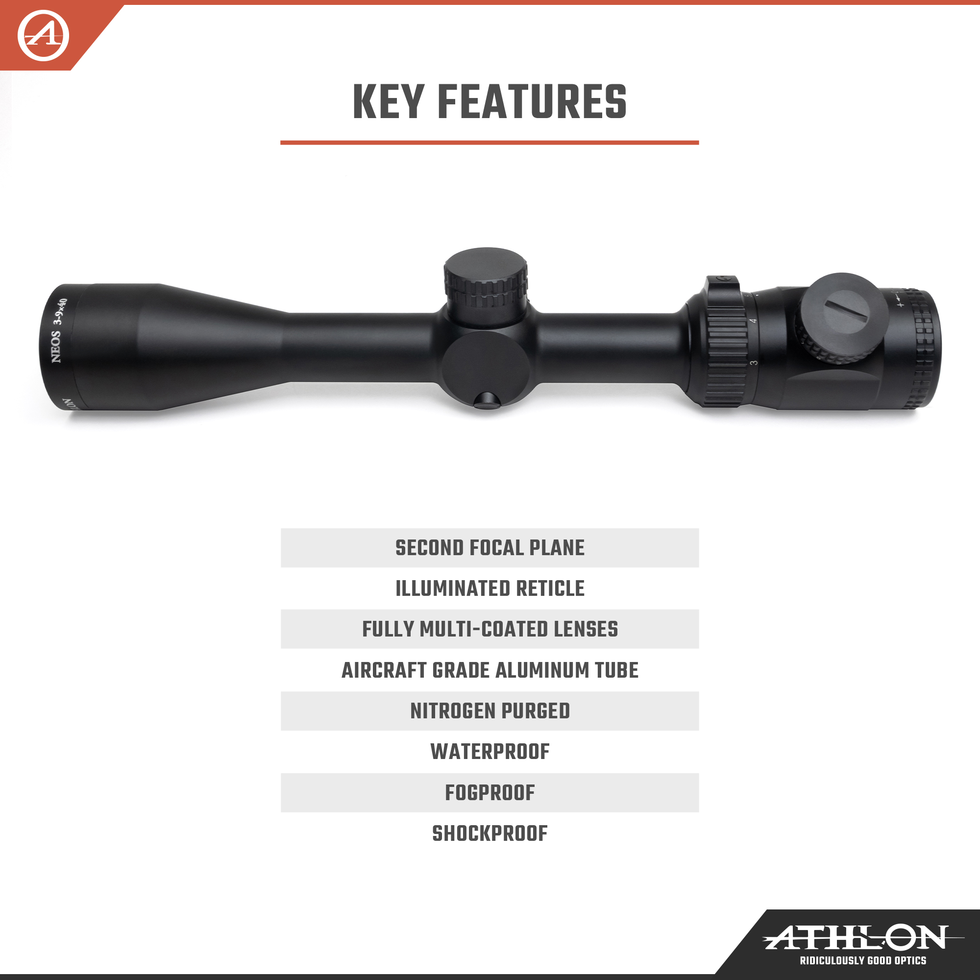 Athlon Optics Neos Rifle Scope 3-9x 40mm Illuminated BDC 500 Reticle Matte Black