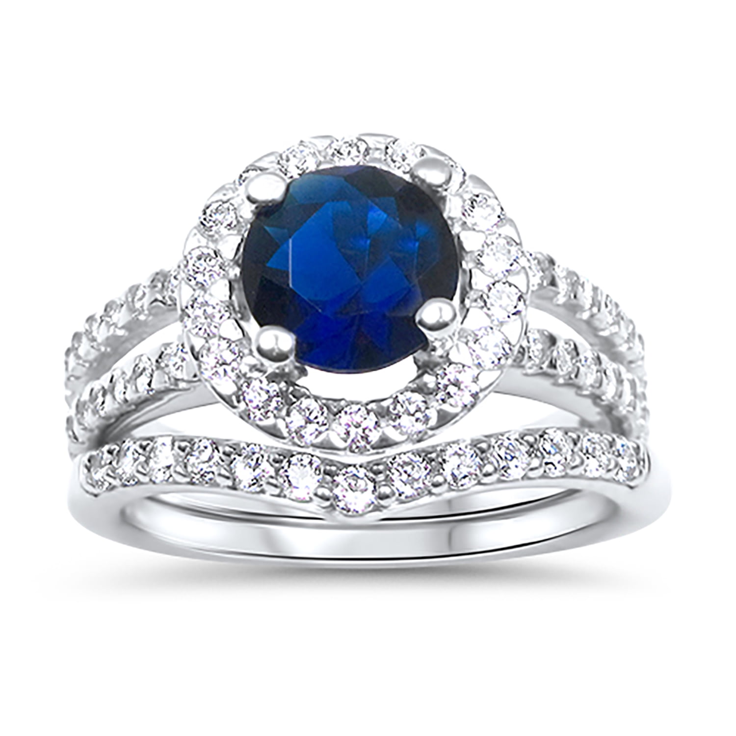 Simulated Sapphire Sterling Silver Blue CZ Wedding Ring Set for Women Size  10