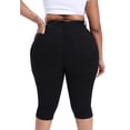 thumbnail image 2 of Gocolloa Plus Size Capris for Women 17" Inseam Stretchy Capri Jean Shorts High Waisted Cropped Pants Black 26W, 2 of 6