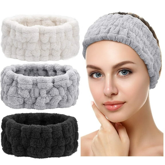 ZOUYUE Spa Headband – 3 Pack Makeup Headband, Headband for Washing Face Microfiber Bowtie Shower Spa Headbands for Women and Girls (Black, White, Light grey)