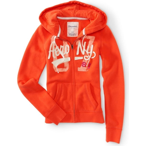 Aeropostale - Sudadera con capucha y cremallera para mujer Aero Ny 87, naranja, grande