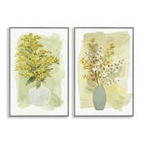 Stupell Industries Yellow Wildflowers in Bloom Floral & Botanical Painting Gray Framed Art Print Wall Art, 12 x 18, Set of 2