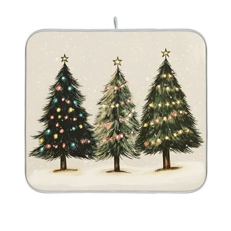 

Yayeee Dish Drying Mat for Kitchen Counter 16 x18 Microfiber Absorbent Pad Cartoon Christmas Trees