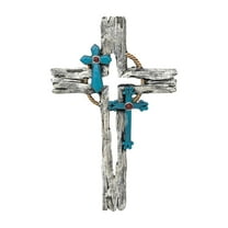 Layered Faux Driftwood Cutout Wall Cross - Resin Rustic Distressed Driftwood Look with Turquoise Crucifix for Southwestern Spiritual & Religious Wall Décor - Inspirational Wall Art for Home & Office