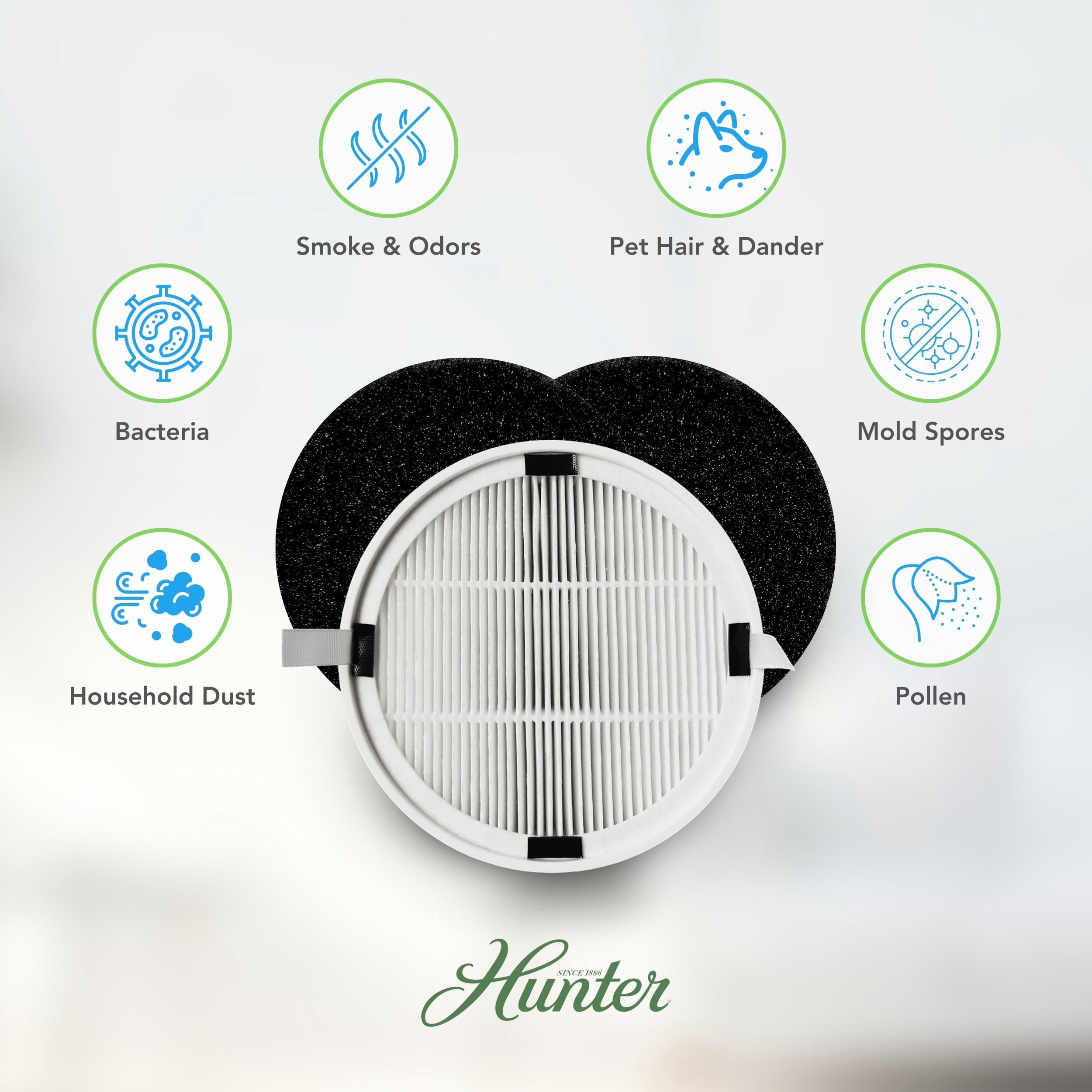 Hunter Fan H-HF125-VP Replacement Filter Value Pack for HP125 Series Air Purifiers, 1 HEPA