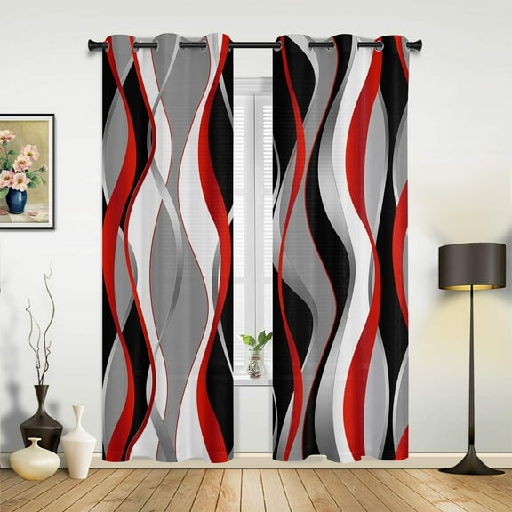 2 Panels Stereo Abstract Line Gradient Red Black Curtains for Bedroom Living Room Drapes Kitchen Kid's Room Window Curtain Home Decor