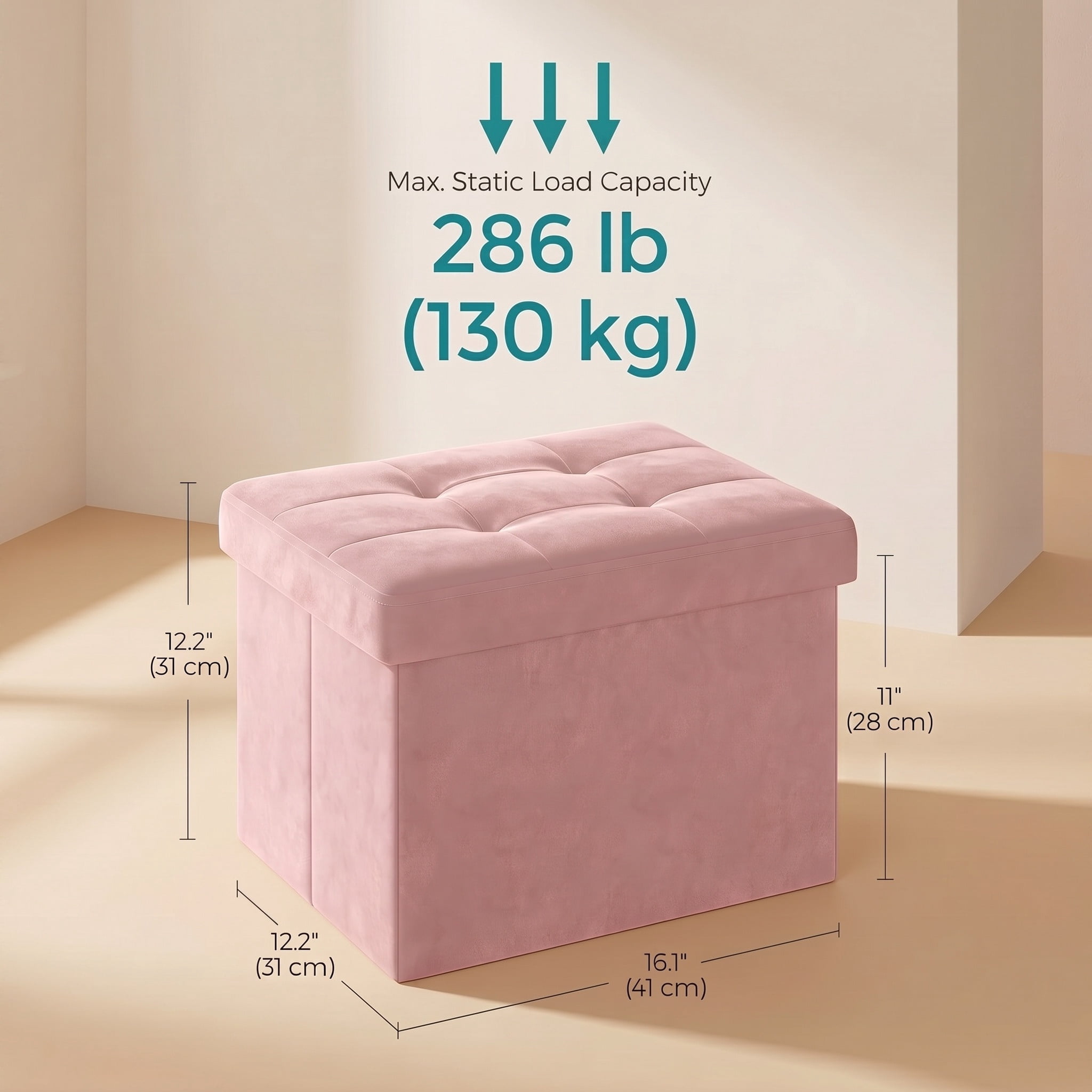 Nordic HyggeFolding Storage Ottoman Footrest, Jelly Pink