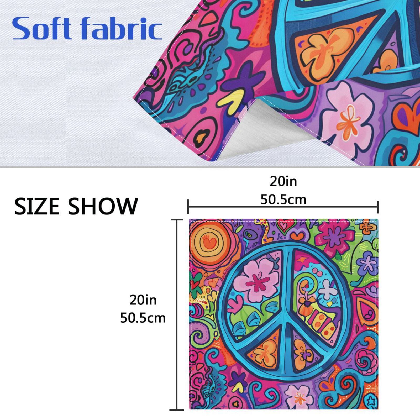 JSTEL Cute Peace Sign Cloth Napkins Set of 6, 20x20 Inch Washable and Reusable Napkin for Decoupage Dinner Party Everyday Use