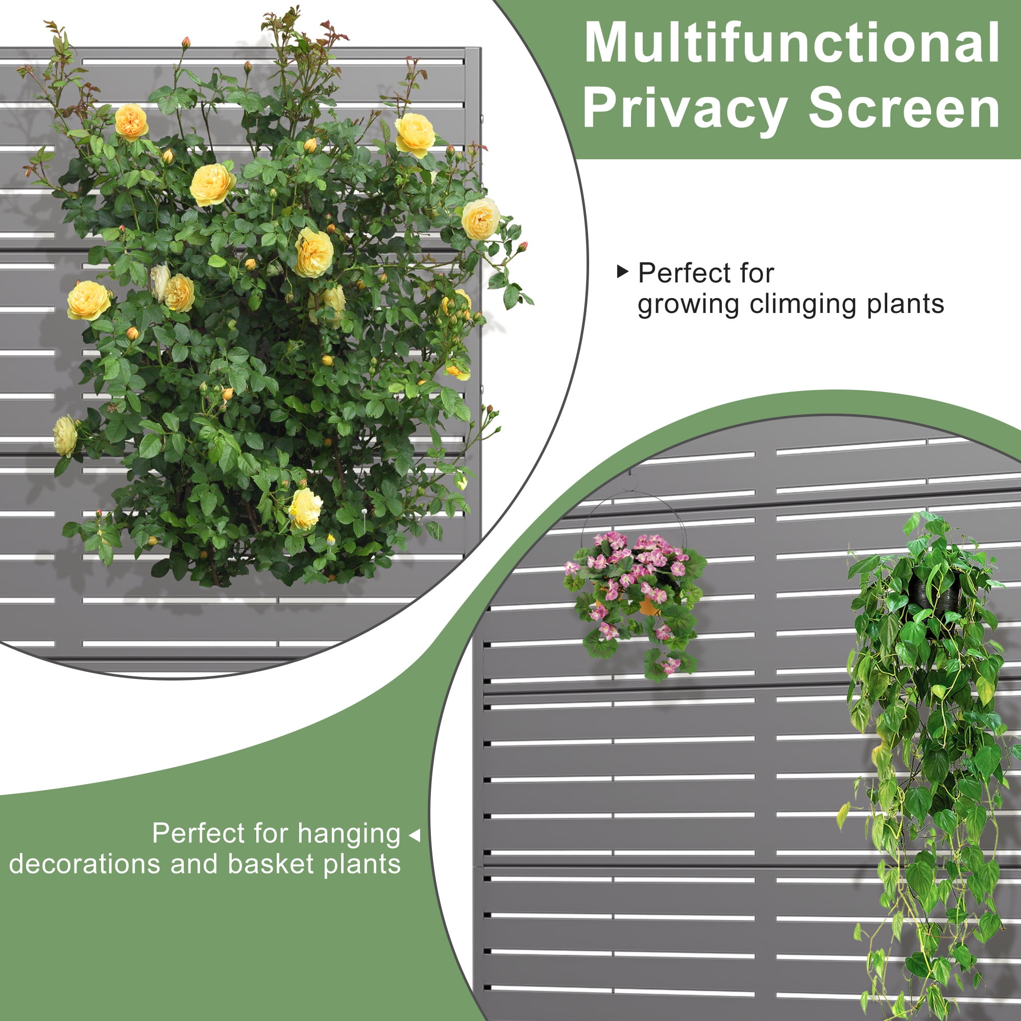 MAYEERTY 35*16*71"Outdoor Gray Metal Planter with Rect Louvered Climbing Trellis, Drainage hole & Wheels